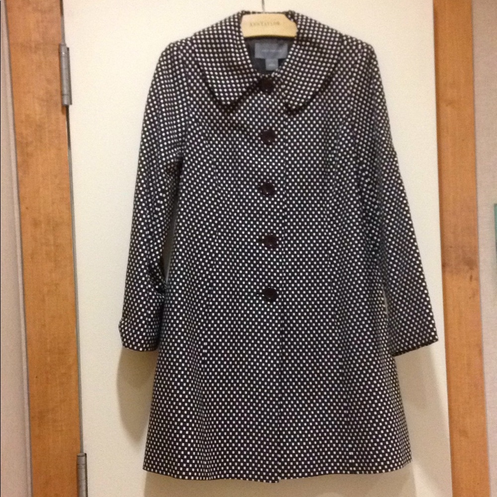 ANN TAYLOR Checkered Car Coat, Brown/Cream, Size 4